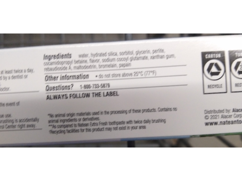 Natean Clean + Whiten Toothpaste, Fluoride-Free, Clean Mint, 4.7 oz/133 g