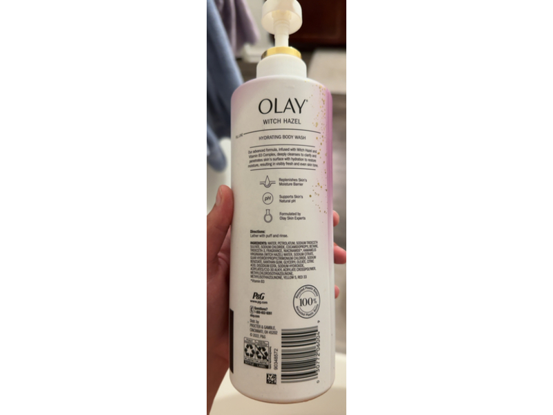 Olay Hydrating Body Wash, Witch Hazel & Vitamin B3 Complex, 20 fl oz/591 mL, Pack Of 4