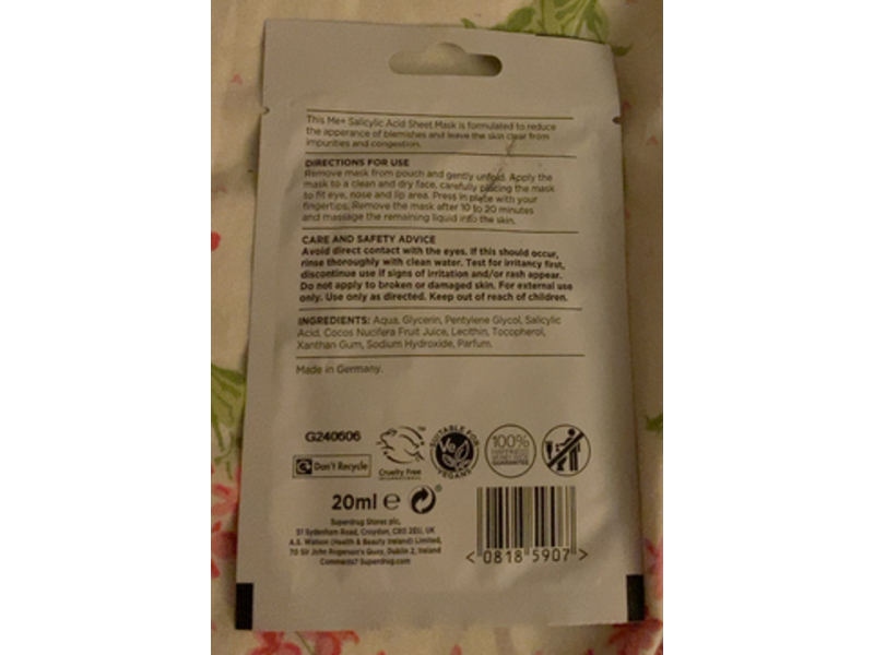 Superdrug Mask Sheet, Salicylic Acid, 20 mL