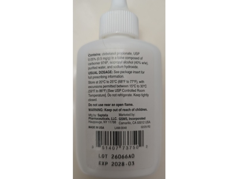 Clobetasol Propionate Topical Solution 0.05%, 50 mL, Gsms (Rx)