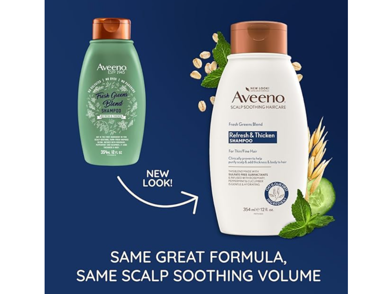 Aveeno Refresh & Thicken Shampoo, Fresh Greens Blend, 12 fl oz/354 mL