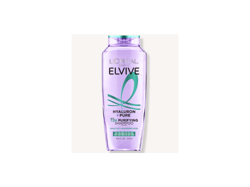 L'Oreal Paris Elvive Hyaluron + Pure 72H Purifying Shampoo, Salicylic + Hyaluronic Acid, , 12.6 fl oz/ 375 mL