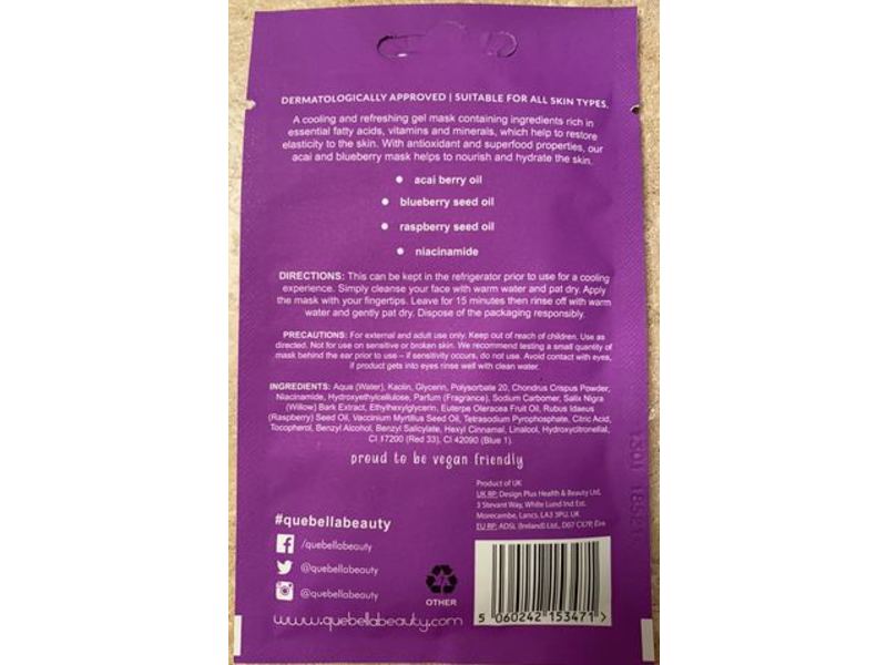 Que Bella Superfoods Gel Mask, Acai & Blueberry, 0.5 oz/15 g