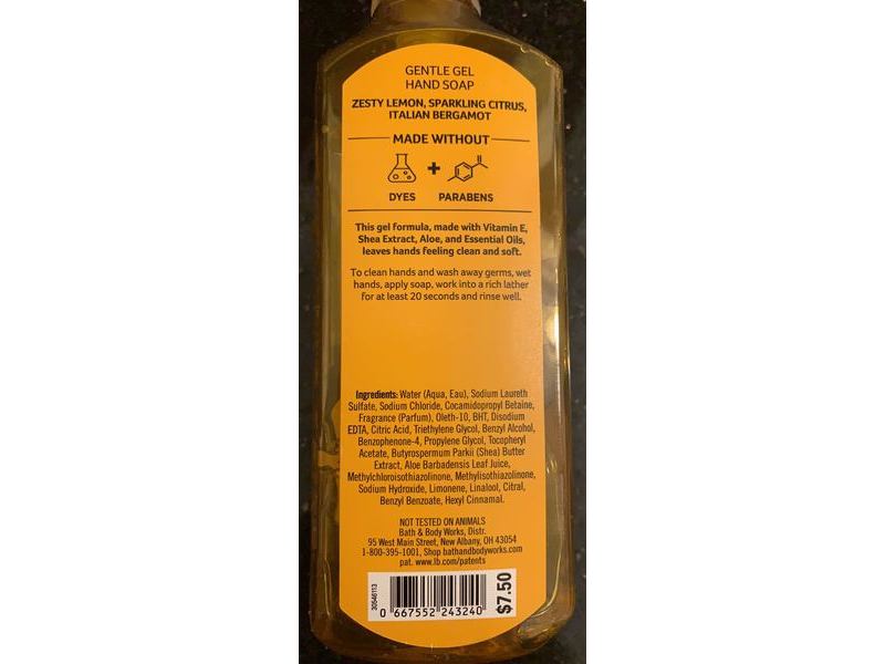 Bath & Body Works White Barn Gentle Gel Hand Soap, Kitchen Lemon, 8 fl oz/236 mL