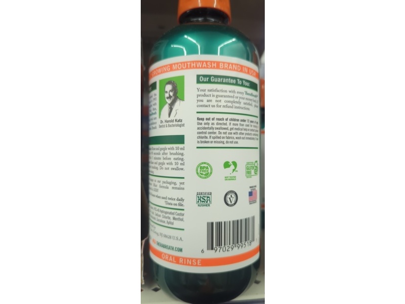 TheraBreath Fresh Breath Oral Rinse, Rainforest Mint, 33.8 fl oz/1 L
