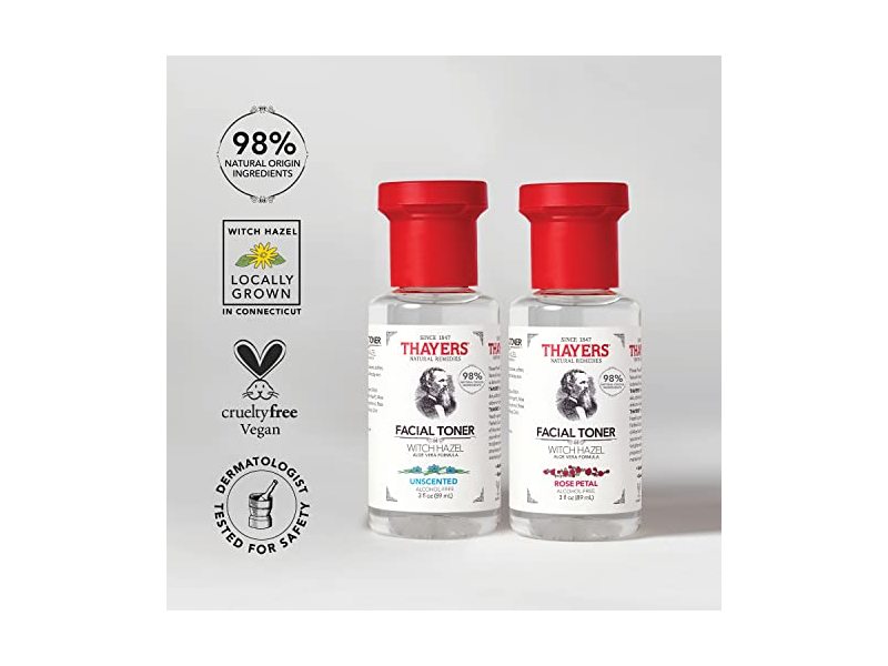 THAYERS Alcohol-Free Witch Hazel Facial Toner with Aloe Vera, Unscented, Trial Size, 3 Ounce