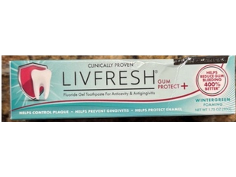 Livfresh fluoride Gel Toothpaste, Wintergreen Foaming, 1.75 oz/50 g