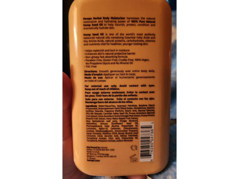 Hempz Smoothing Herbal Moisturizer Body Lotion, Apricot & Clementine, 17 fl oz/500 mL
