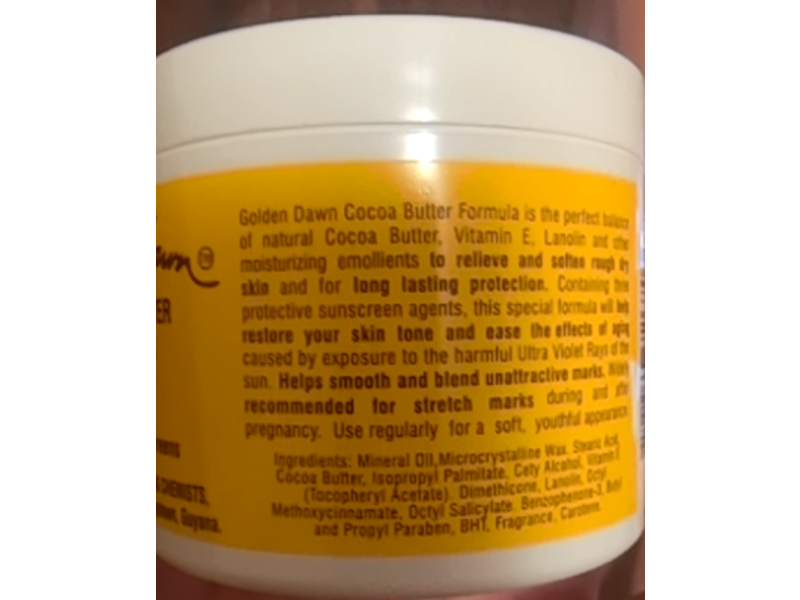 Golden Dawn Cocoa Butter Formula Sunscreen with Vitamin E, 4 fl oz/114 g