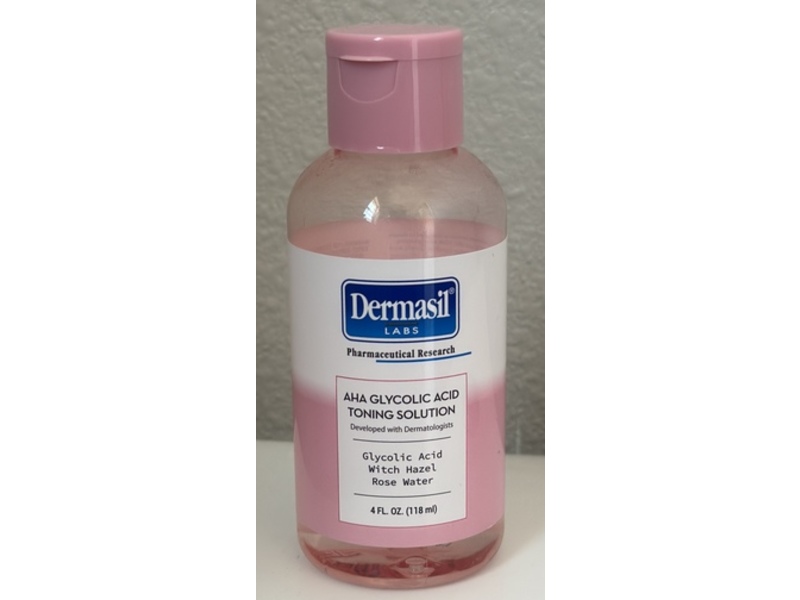 Dermasil Labs Toning Solution, Glycolic Acid + Witch Hazel + Rose Water, 4 fl oz/118 mL, Pack Of 3