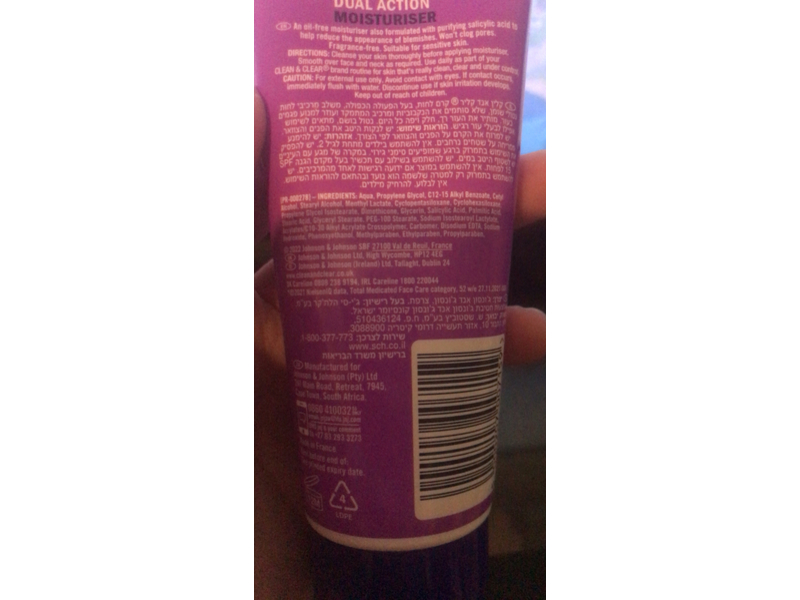 Clean & Clear Daily Dual Action Moisturiser, Salicylic Acid, 100 mL