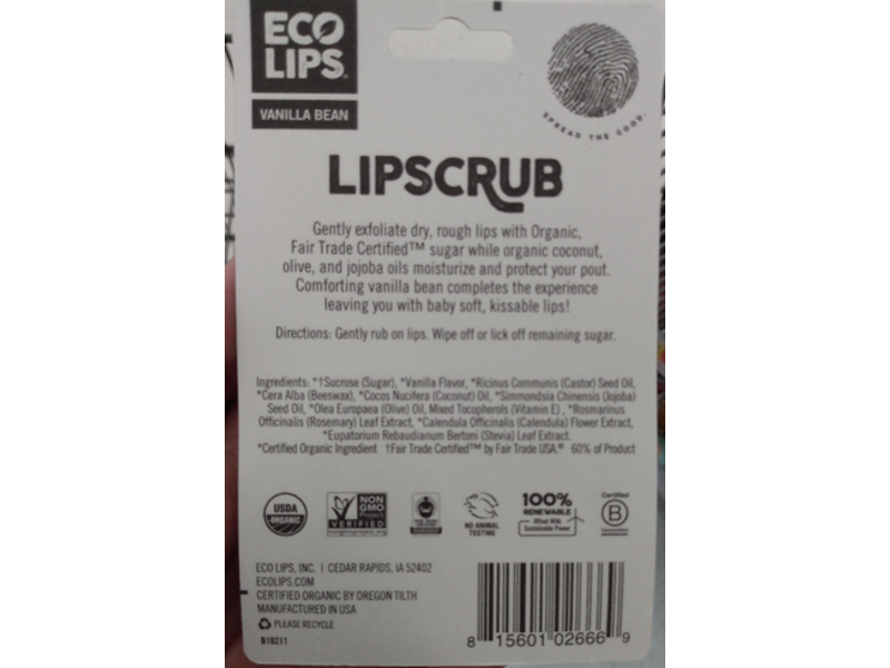 Eco Lips Lip Sugar Scrub, Vanilla Bean, 0.25 oz/7.1g