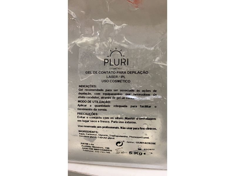 Pluri Gel De Contato para Depilacao Laser Uso Cosmetico