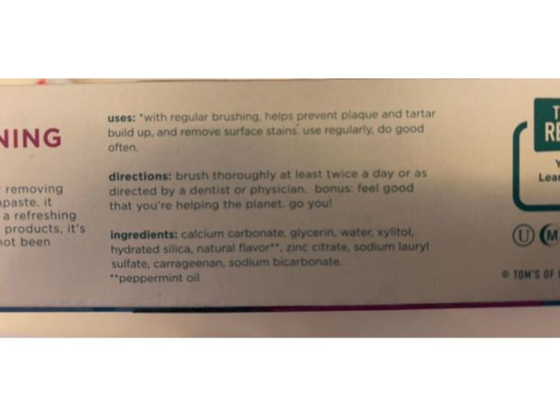 Toms's Of Maine Antiplaque & Whitening Toothpaste, Peppermint, 5.5 oz/155 g, Pack Of 3