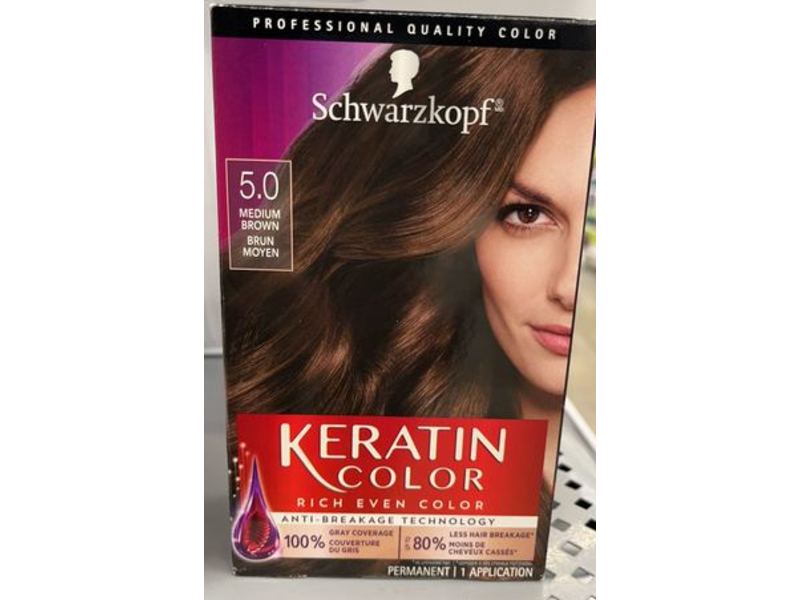 Schwarzkopf Keratin Color Permanent Hair Color Cream, 5.0 Medium Brown, 1 Application