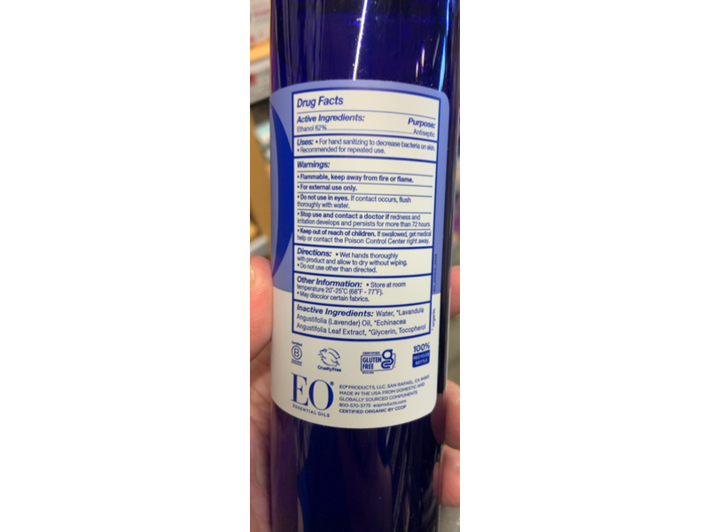 EO Organic Hand Sanitizer Spray, French Lavender, 8 fl oz/237 mL