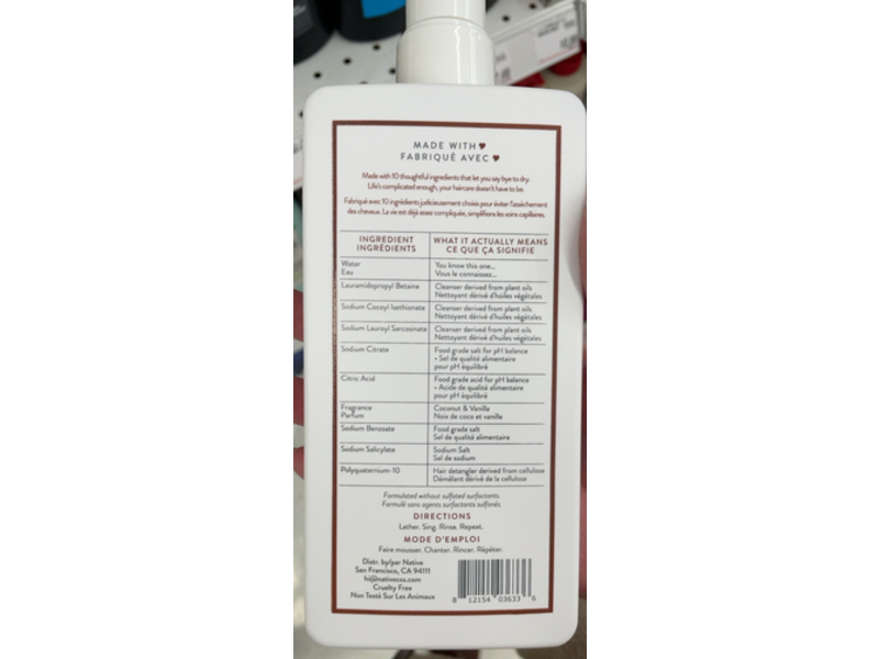 Native Moisturizing Shampoo, Coconut & Vanilla, 16.5 oz/487 mL