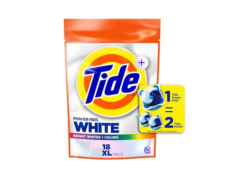 Tide Power Pods White Laundry Detergent Pacs, Bright White + Colours, 26 oz/757 g, 18 Count