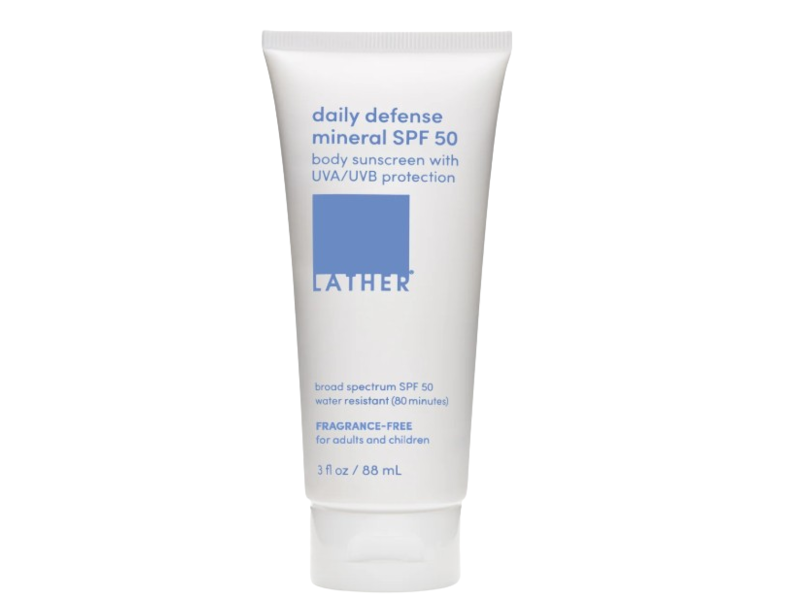 Lather Daily Defense mineral Sunscreen, SPF 50, Fragrance Free, 3 fl oz/88 mL