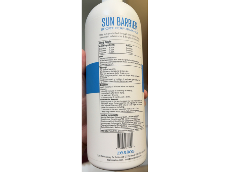 Zealios Sport Performance Sun Barrier, SPF 45, 32 fl oz/946 mL