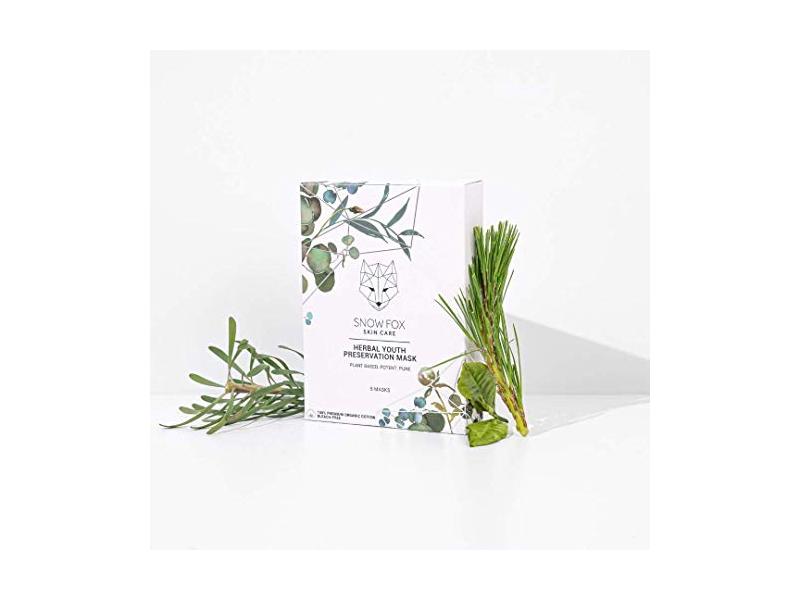Snow Fox Herbal Youth Mask – 5 Packs Anti-Aging, Hydrating and Firming Mask with Super Greens Herbs that Boost Collagen and Elasticity Production for a Radiant Youthful Glow