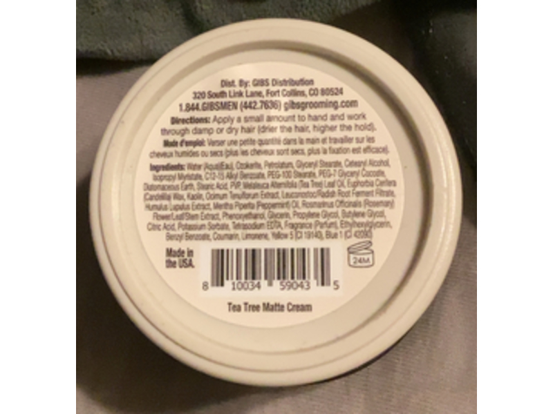Gibs Grooming Matte Medium Hold Cream, Tea Tree, 4 oz/113 g