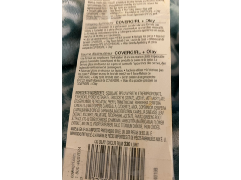 Covergirl + Olay Concealer Balm, 330 Light, 0.14 fl oz/4 g