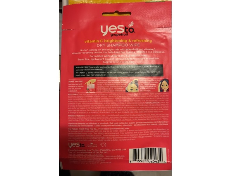Yes To Dry Shampoo Wipe, Vitamin C + Brightening & Refreshing, 1 Count