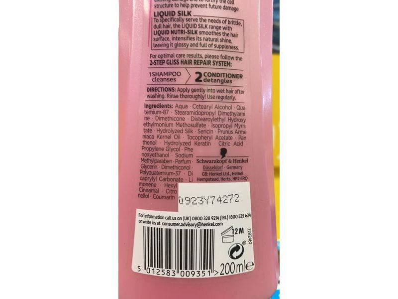 Schwarzkopf Gliss Hair Repair Conditioner, Liquid Silk, 200 mL