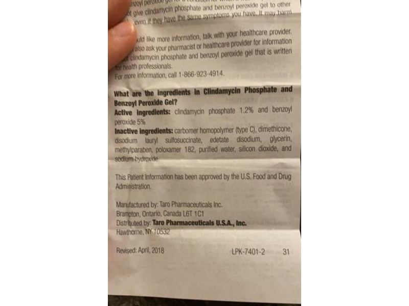 Clindamycin Phosphate And Benzoyl Peroxide Gel 1.2%/5%, 45 g Taro (RX)