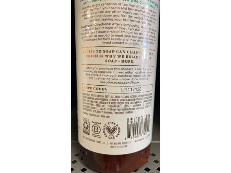 Soapbox Tea Tree Conditioner, Clean & Purify, 33.8 fl oz/1 L