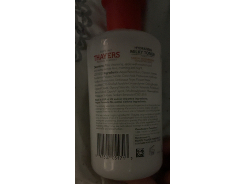 Thayers Hydrating Milky Face Toner, Snow Mushroom & Hyaluronic Acid, 8.5 fl oz/251 mL, Pack Of 2