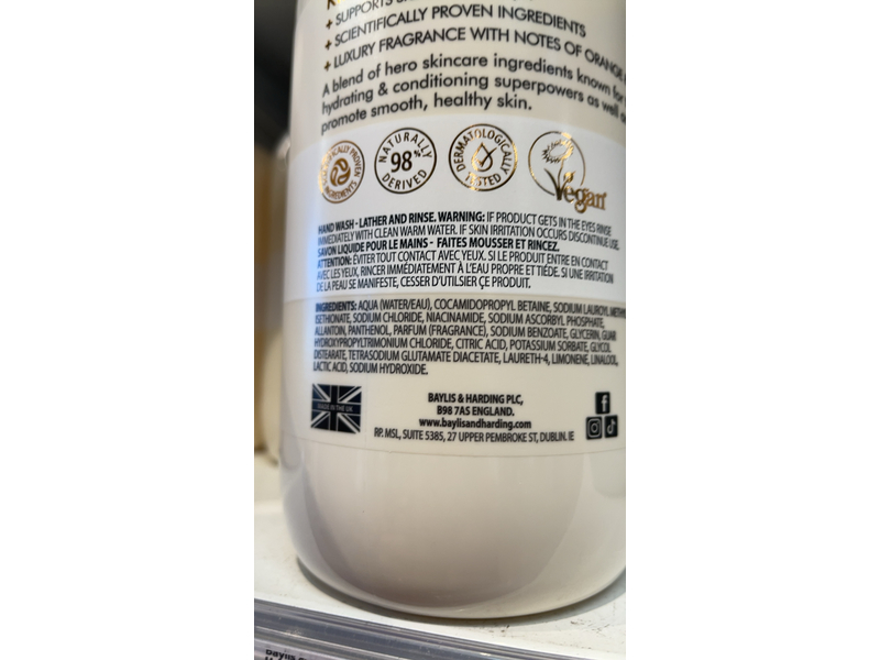 Baylis & Harding Kindness+ Hand Wash, Vitamin C + Niacinamide, 16.9 fl oz/500 mL