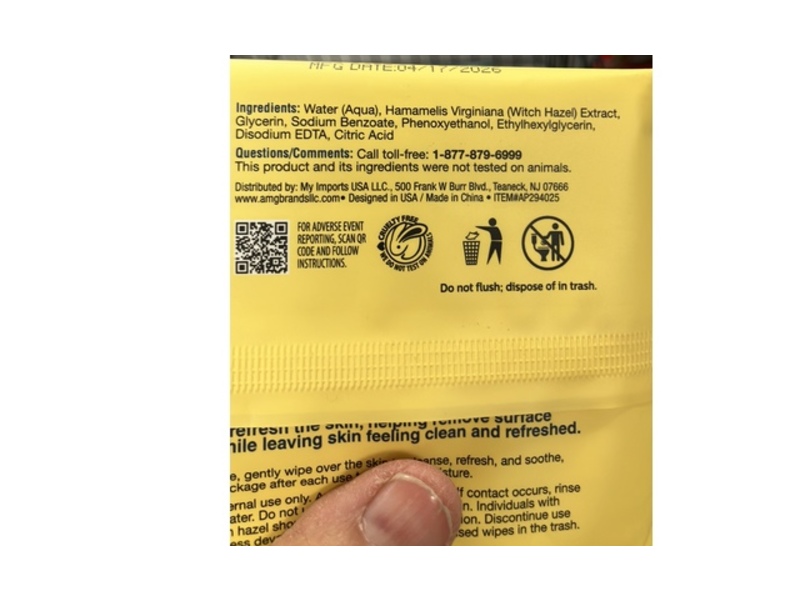 Amoray Witch Hazel Cleansing Cloths, Fragrance-Free, 25 Count