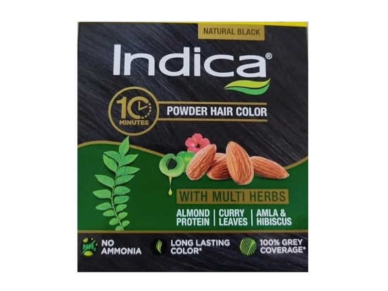 Indica Powder Hair Color, Natural Black, Almond Curry Leaves Amala & Hibiscus, Pack of 8