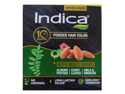 Indica Powder Hair Color, Natural Black, Almond Curry Leaves Amala & Hibiscus, Pack of 8
