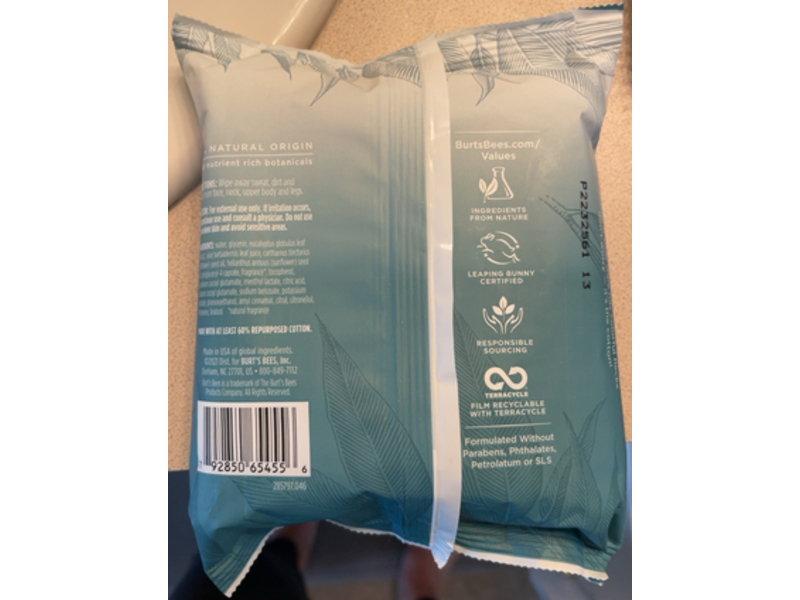 Burts Bees Cooling Body Wipes, 5.1 oz/144.5 g, 30 Count