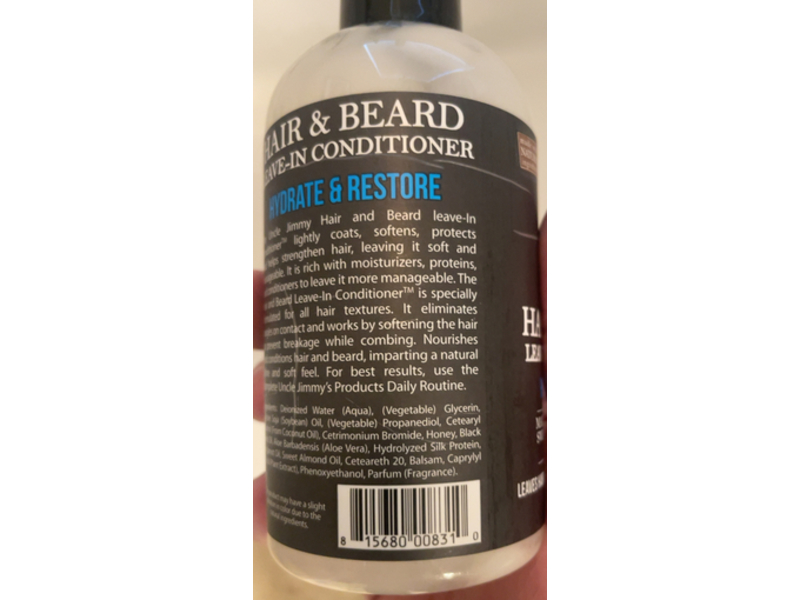 Uncle Jimmy Hair & Beard Leave-In Conditioner, Hydrate & Restore, 8 fl oz/236 mL