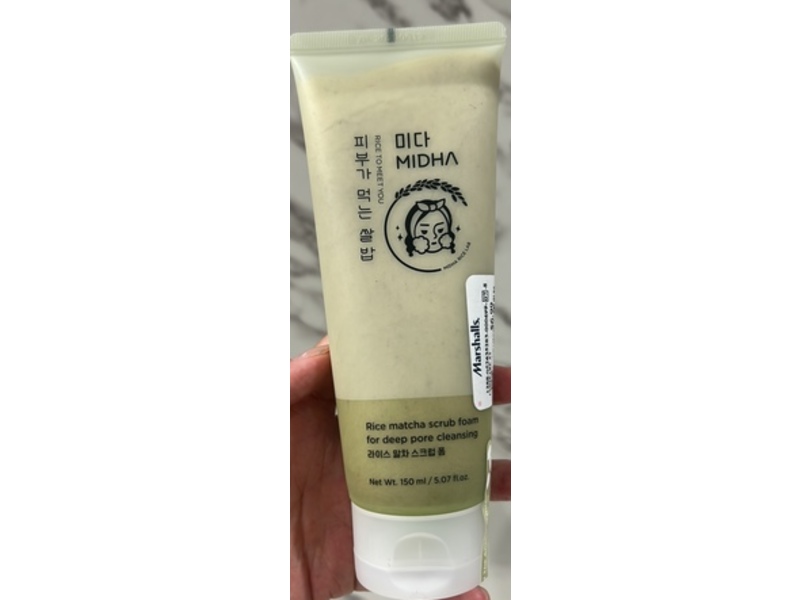 Midha Rice Matcha Scrub Foam, 5.07 fl oz/150 mL