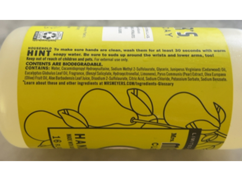 Mrs. Meyer's Clean Day Hand Soap, Pear Tree Scent, 16 fl oz/473 mL