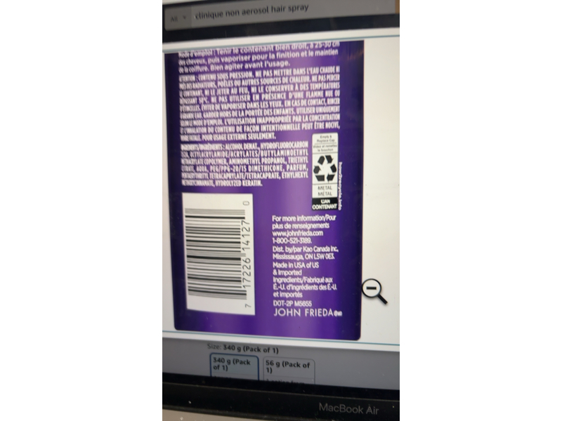 John Frieda Frizz Ease Moisture Barrier Hairspray, Intense Hold, 340 g