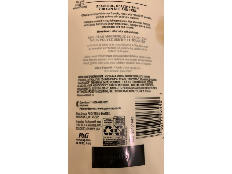 Olay Ultra Moisture Body Wash, Cocoa Butter, 33 fl oz/975 mL