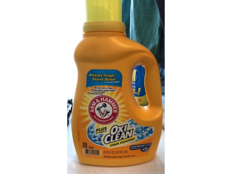 Arm & Hammer Plus OxiClean Stain Fighters Liquid Laundry Detergent, Cool Breeze, 61.25 fl oz/1.81 L/35 loads