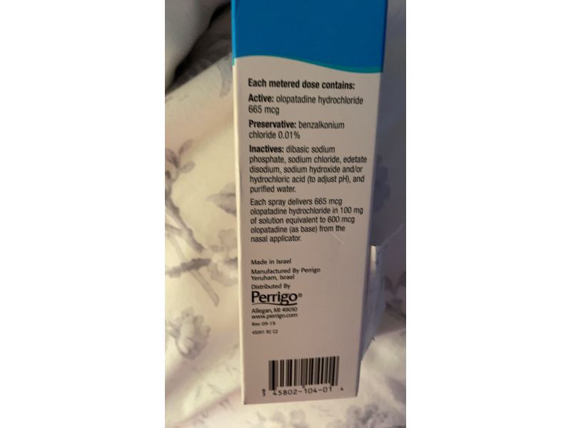 Olopatadine Hydrochloride Nasal Solution (Nasal Spray) 66 mcg/Spray 240 Metered Sprays, Perrigo, (RX)