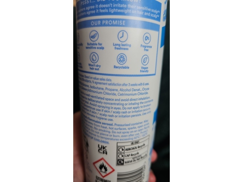 Batiste Sensitive Scalp Gentle Dry Shampoo, Fragrance Free, 200 mL