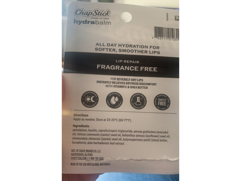 ChapStick HydraBalm Lip Balm, Fragrance Free, 0.35 oz/10 g, Pack Of 4