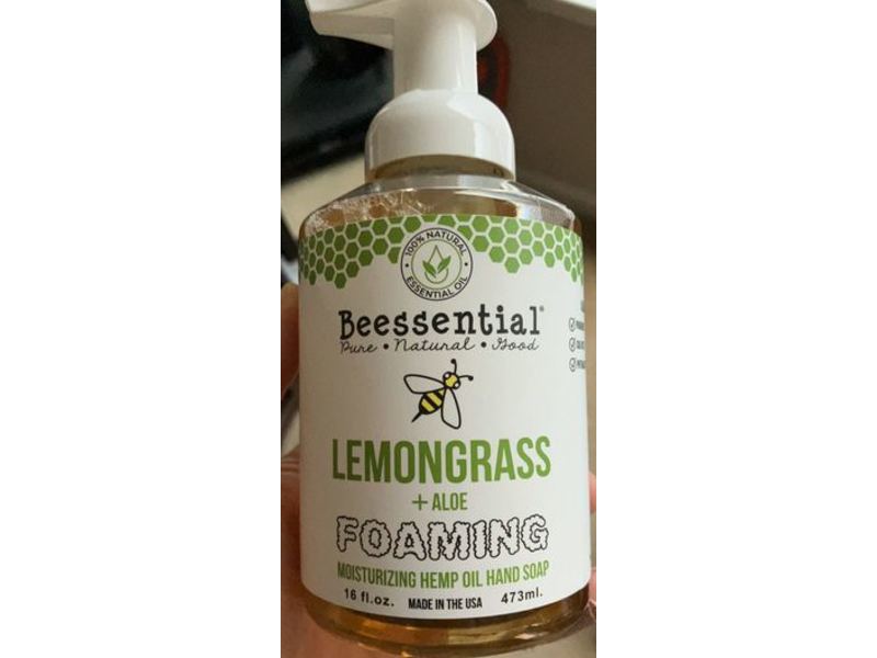Beessential Foaming Moisturizing Hemp Oil Hand Soap, Lemongrass + Aloe, 16 fl oz/473 mL