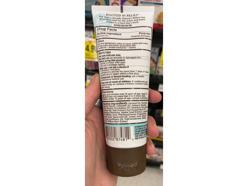 Nature's Willow Pain Relieving Cream, White Willow Bark & Helichrysum, 3.5 oz/99 g