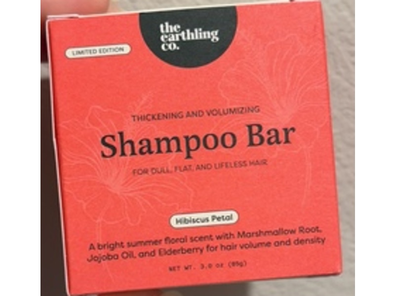 The Earthling Co. Thickening & Volumizing Shampoo Bar, Hibiscus Petal, 3.0 oz/85 g