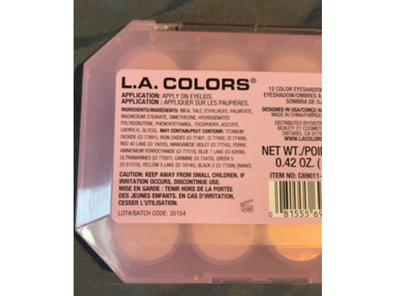L.A. Colors 12 Color Eyeshadow Palette, Unveiled C69011, 12 g